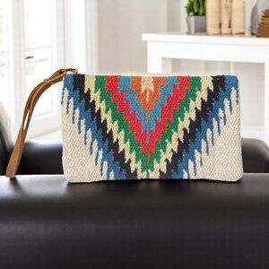 Panache Apparel Clutch Bag NWB Bright Tribal Knit Zip Wristlet Boho Festival